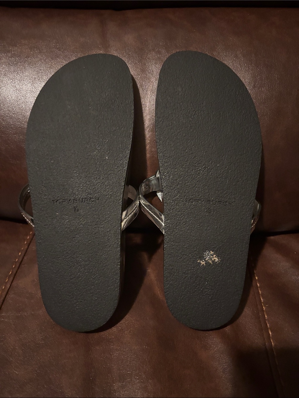 Tory Burch Metallic Silver Logo Thong Sandals - Picture 2 of 10